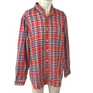 AMERICAN EAGLE - MEN'S XL - RED PLAID LONG SLEEVE BUTTON UP LINEN BLEND SHIRT